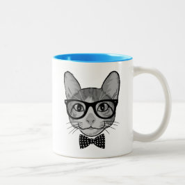 水玉の蝶ネクタイをしたヒップスター猫 ツートーンマグカップ