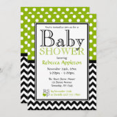 水玉りんご緑＆シェブロン ベビーシャワー 招待状 (正面/裏面)