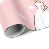 水玉ピンクのウェディングシャワー 白いウェディングドレス ラッピングペーパー (ロールコーナー)