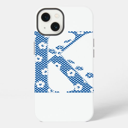 水玉ブルーの花のアルファベットK iPhoneケース (裏面)