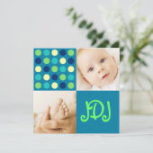 水玉四角イニシャル ブルー 案内状 (スタンド正面)