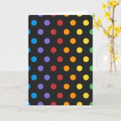 水玉模様おもしろい、黒い背景のカラフルドット カード (黄色い花)