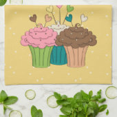 水玉模様およびカップケーキ キッチンタオル (折り畳み)