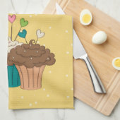 水玉模様およびカップケーキ キッチンタオル (四つ折り)