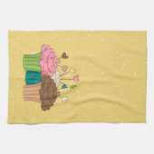 水玉模様およびカップケーキ キッチンタオル (横)