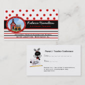 水玉模様およびストライプな先生の名刺 予約カード (正面/裏面)