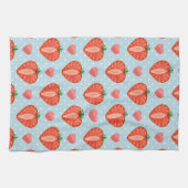 水玉模様およびハートが付いているハートのいちご キッチンタオル (横)