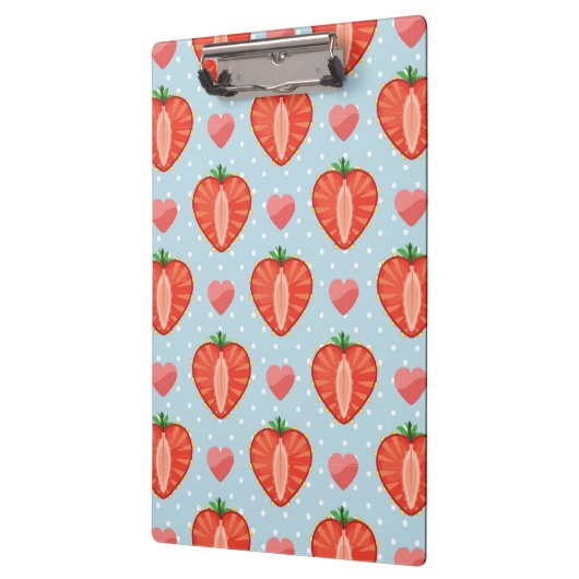 水玉模様およびハートが付いているハートのいちご クリップボード (左)