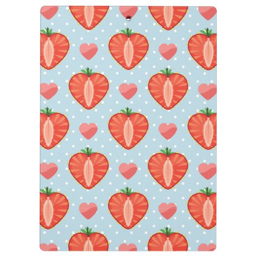 水玉模様およびハートが付いているハートのいちご クリップボード (裏面)