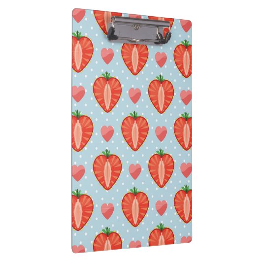 水玉模様およびハートが付いているハートのいちご クリップボード (右)