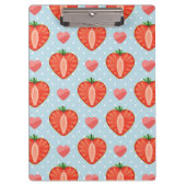 水玉模様およびハートが付いているハートのいちご クリップボード (正面)