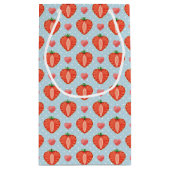 水玉模様およびハートが付いているハートのいちご スモールペーパーバッグ (裏面)