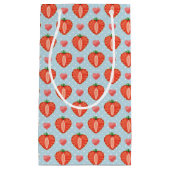 水玉模様およびハートが付いているハートのいちご スモールペーパーバッグ (正面)