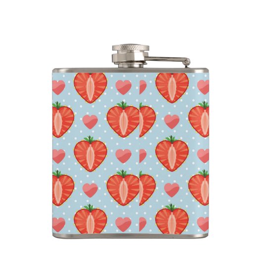 水玉模様およびハートが付いているハートのいちご フラスク (裏面)