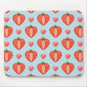 水玉模様およびハートが付いているハートのいちご マウスパッド (正面)