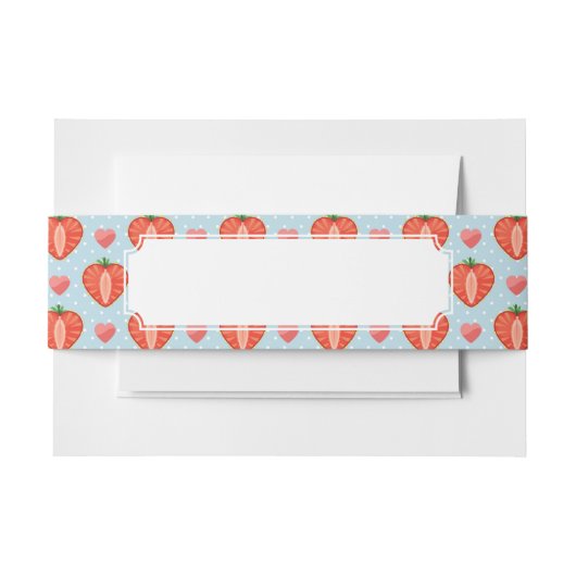 水玉模様およびハートが付いているハートのいちご 招待状ベリーバンド (正面例)