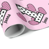 水玉模様およびハートの最初誕生日のカスタムV05M ラッピングペーパー (ロールコーナー)