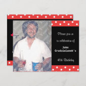 水玉模様および赤い泡第40誕生祝い 招待状 (正面/裏面)