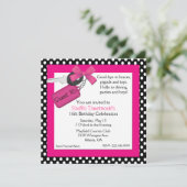 水玉模様および車の鍵の菓子16の招待状 招待状 (スタンド正面)