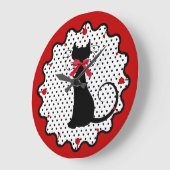 水玉模様および黒猫 ラージ壁時計 (傾斜)