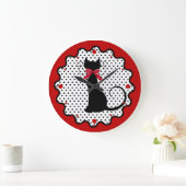 水玉模様および黒猫 ラージ壁時計 (ホーム)