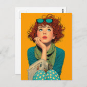 水玉模様お洒落で赤毛 ポストカード (正面/裏面)