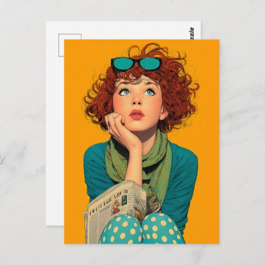 水玉模様お洒落で赤毛 ポストカード (正面/裏面)