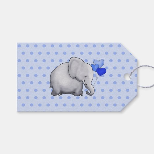 水玉模様お洒落ベビーゾウ誕生日パーティー ギフトタグ (正面(横))