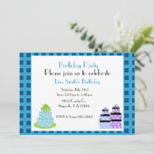 水玉模様お誕生日ケーキパーティの招待状 招待状 (スタンド正面)