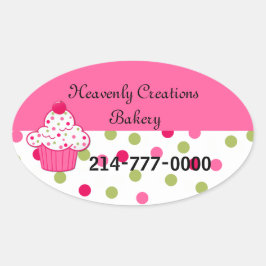 水玉模様かわいらしとカップケーキベーカリーの箱のステッカー 楕円形シール