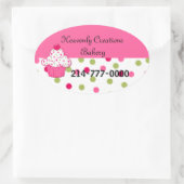 水玉模様かわいらしとカップケーキベーカリーの箱のステッカー 楕円形シール (バッグ)