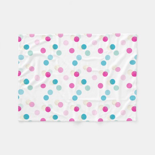 水玉模様かわいらし模様ピンクアクアブルー子供部屋 フリースブランケット (正面(横))
