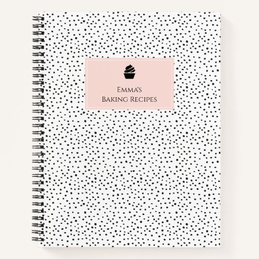 水玉模様かわいらし赤面ピンクベーキングカップケーキレシピ ノートブック (正面)