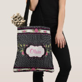 水玉模様かわいらし&ピンクローズトートバッグ トートバッグ (クローズアップ)