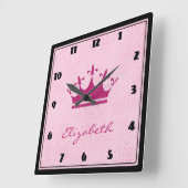 水玉模様が付いているピンクのティアラをカスタマイズ スクエア壁時計 (傾斜)