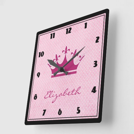 水玉模様が付いているピンクのティアラをカスタマイズ スクエア壁時計 (傾斜)