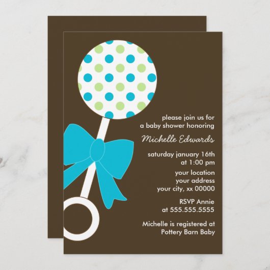 水玉模様が赤ちゃんのシャワーを鳴らす 招待状 (正面/裏面)