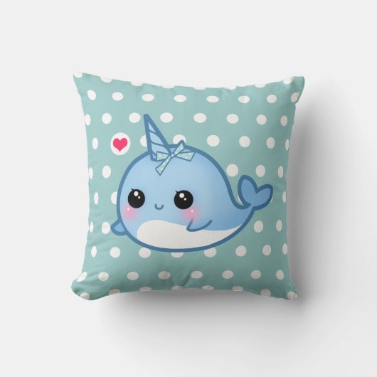 水玉模様でnarwhalかわいいベビー クッション (正面)