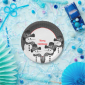 水玉模様とクリスマス雪だるまラウンド ペーパープレート (パーティー)