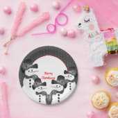 水玉模様とクリスマス雪だるまラウンド ペーパープレート (パーティー)