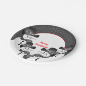 水玉模様とクリスマス雪だるまラウンド ペーパープレート (アングル)