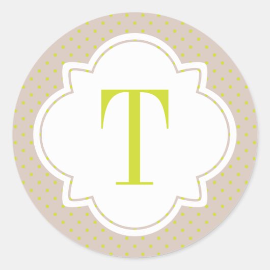 水玉模様とクローバー独身の文字モノグラム ラウンドシール (正面)