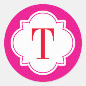 水玉模様とクローバー独身の文字モノグラム ラウンドシール (正面)