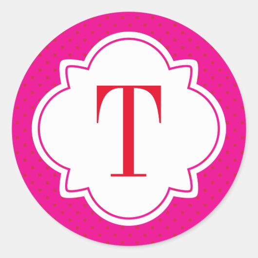 水玉模様とクローバー独身の文字モノグラム ラウンドシール (正面)