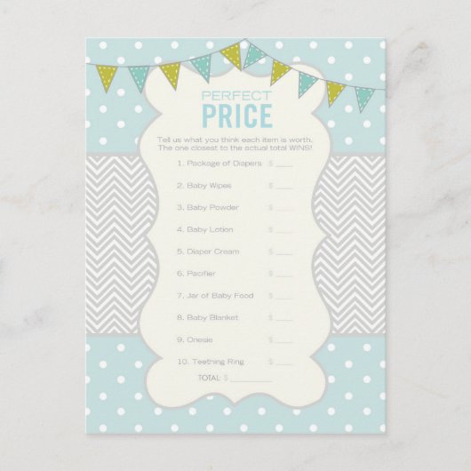 水玉模様とシェブロン – ベビーシャワーゲーム インビテーションポストカード (正面)