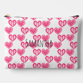 水玉模様とストライプハート アクセサリーポーチ