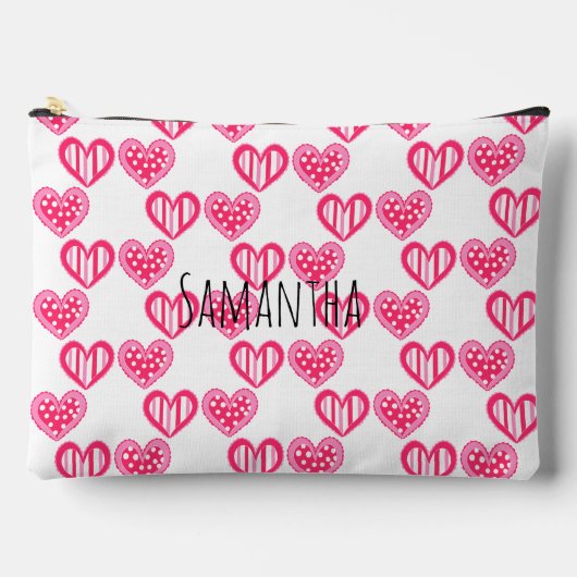 水玉模様とストライプハート アクセサリーポーチ (正面)