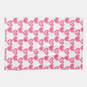 水玉模様とストライプハート キッチンタオル (横)