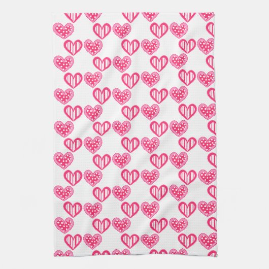 水玉模様とストライプハート キッチンタオル (縦)