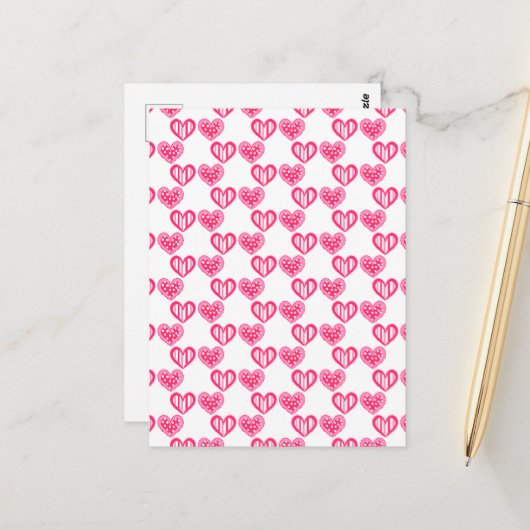 水玉模様とストライプハート ポストカード (正面/裏面インサイチュ)